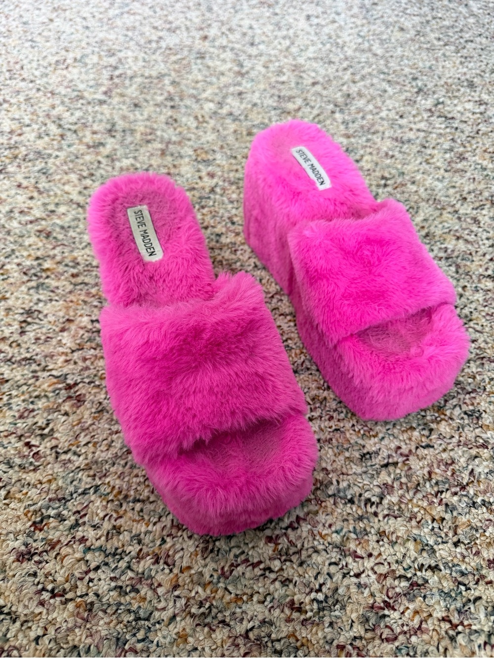 Steve Madden Vibrant Pink Fuzzy 5-inch Platform Heels